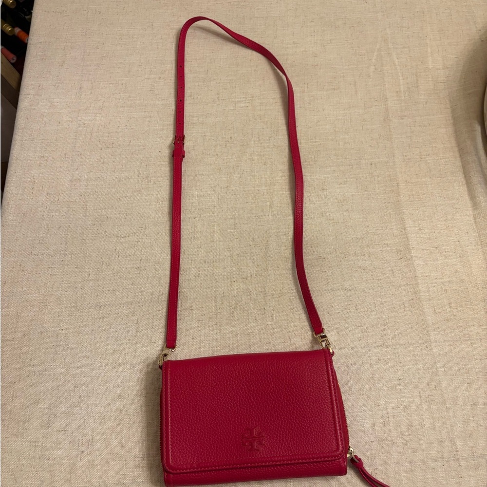 Tory Burch Red Leather Crossbody Bag with Gold Hardware